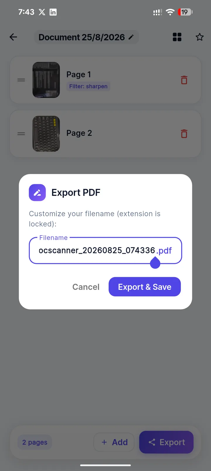 Export dialog where the file name is editable but the extension is locked